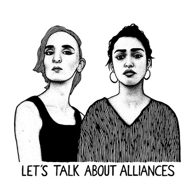 Zeichnung von Mine Wenzel und Arpana Berndt mit dem Schriftzug: "Let´`'s talk about alliances".
